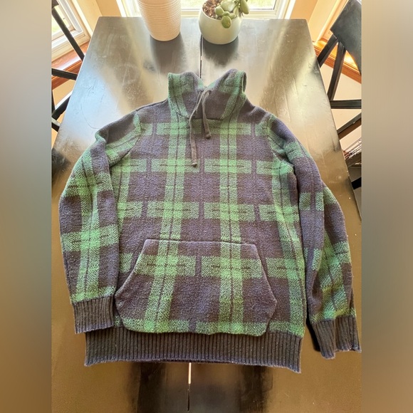 Men’s hoodie tartan pattern green and blue tall medium - Picture 1 of 5